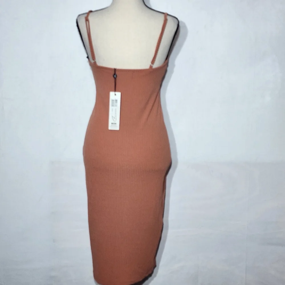MinkPink Orange Fitted Rib Knit Midi Dress, Size Small - Picture 5 of 9
